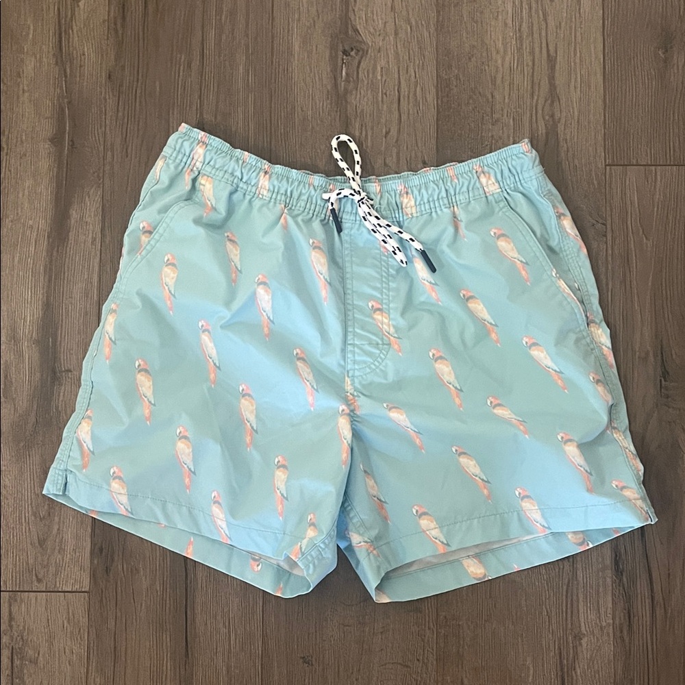 American Eagle Outfitters men's Aqua Bird Print Swim Trunks - Picture 3 of 9